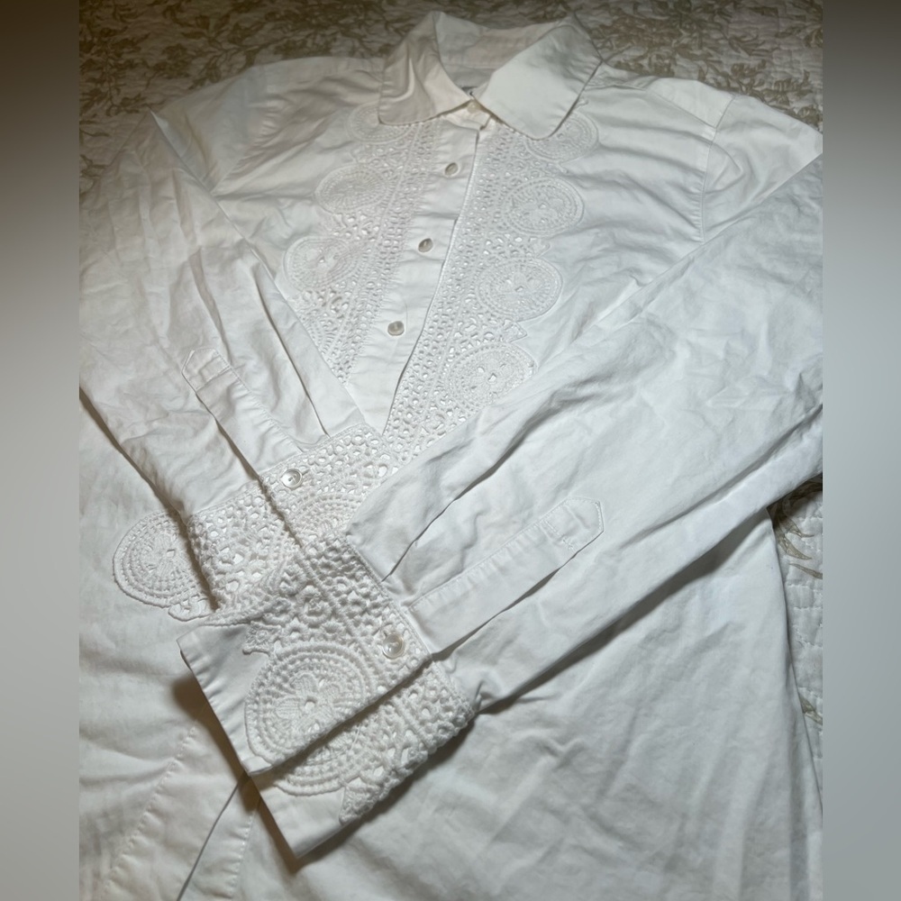 Vintage Talbots Cotton Crochet Button Down Shirt Top, size small 6 Cottagecore - Picture 4 of 15